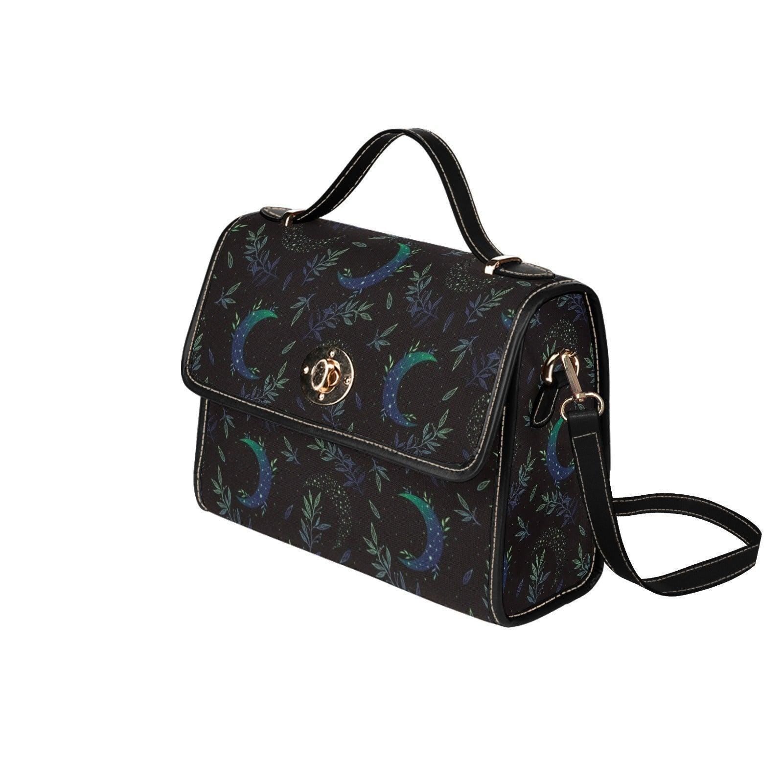 Celestial Crescent Moon & Vine Handbag – Night Forest Print