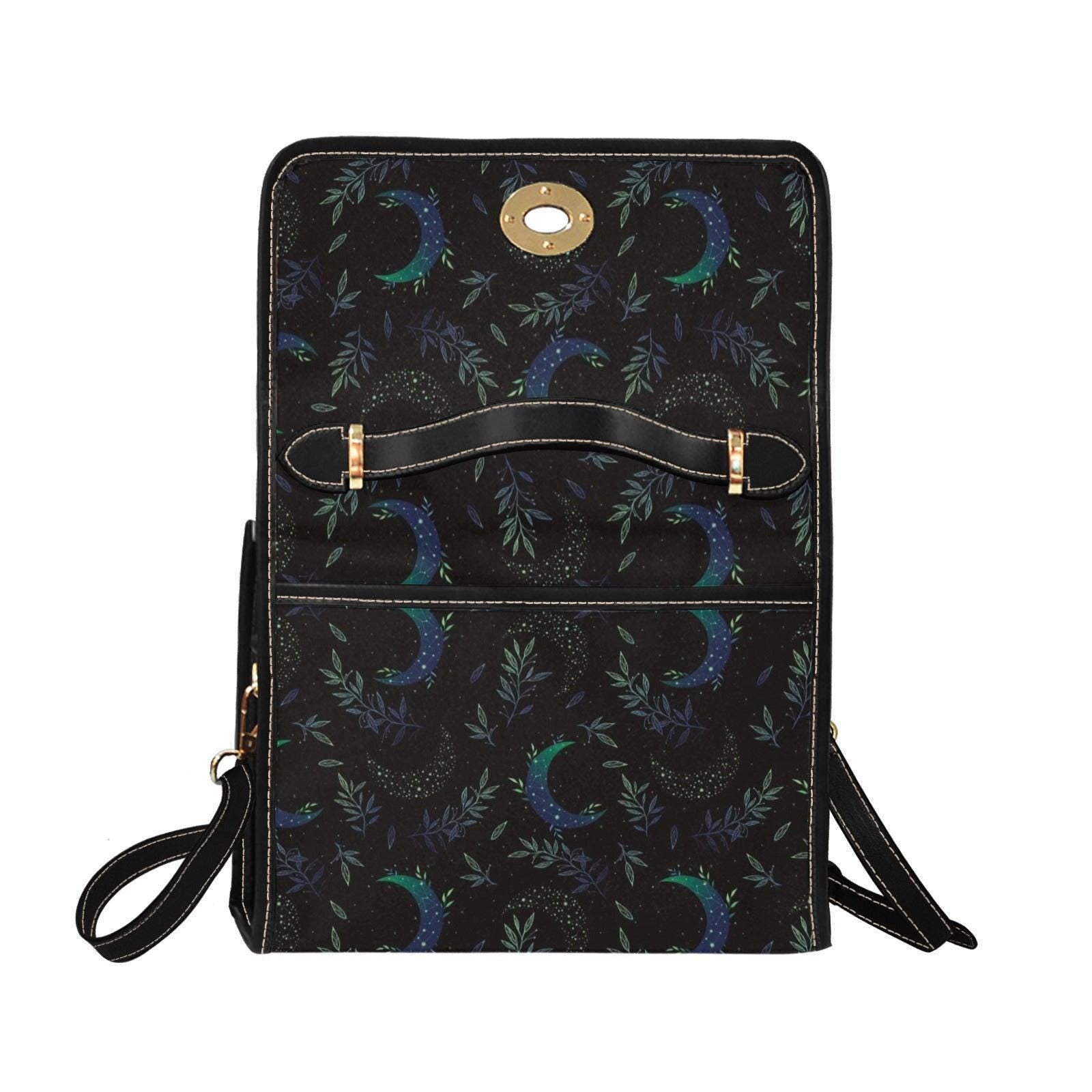 Celestial Crescent Moon & Vine Handbag – Night Forest Print