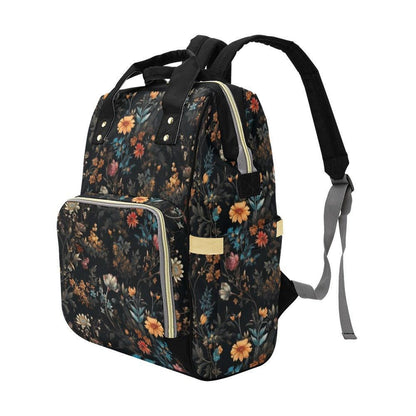 Vintage Floral Diaper Backpack Dark Wildflower Baby Bag for Boho Moms