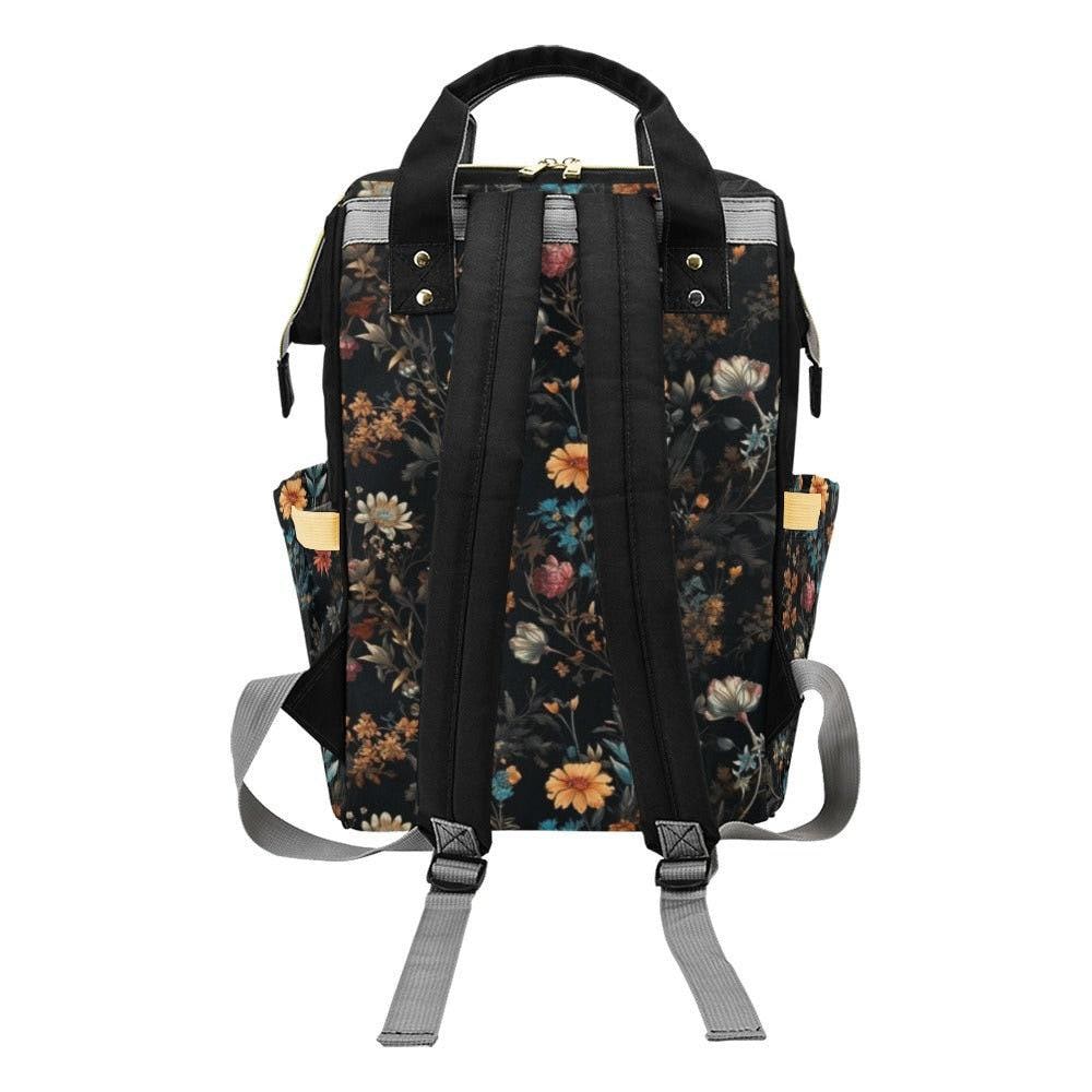 Vintage Floral Diaper Backpack Dark Wildflower Baby Bag for Boho Moms