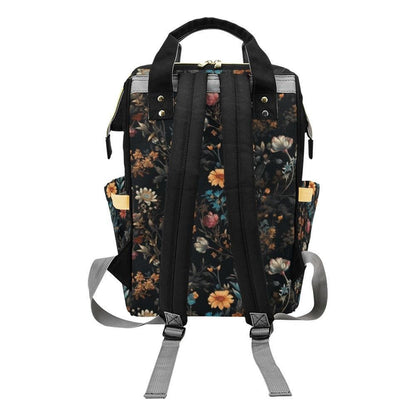 Vintage Floral Diaper Backpack Dark Wildflower Baby Bag for Boho Moms
