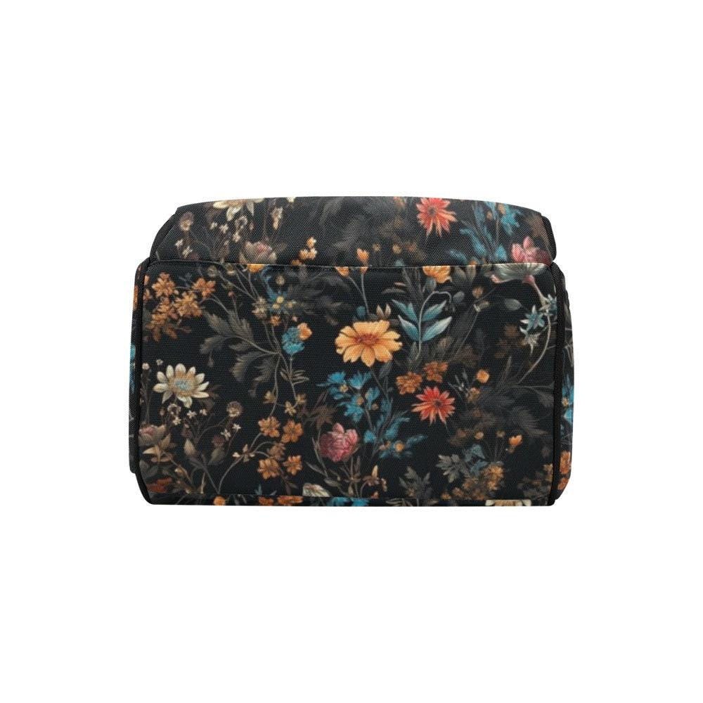 Vintage Floral Diaper Backpack Dark Wildflower Baby Bag for Boho Moms
