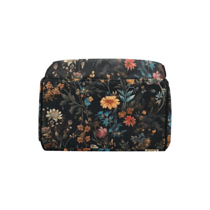 Vintage Floral Diaper Backpack Dark Wildflower Baby Bag for Boho Moms