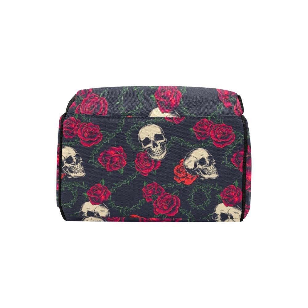 Skull Rose Diaper Bag Backpack with Dark Floral Print for Edgy Moms