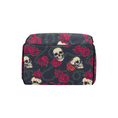 Skull Rose Diaper Bag Backpack with Dark Floral Print for Edgy Moms