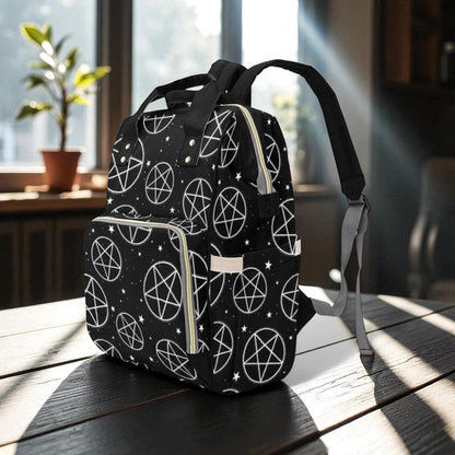 Pentagram Stars Backpack, Celestial Witchy Diaper Bag, Occult School Travel Tote