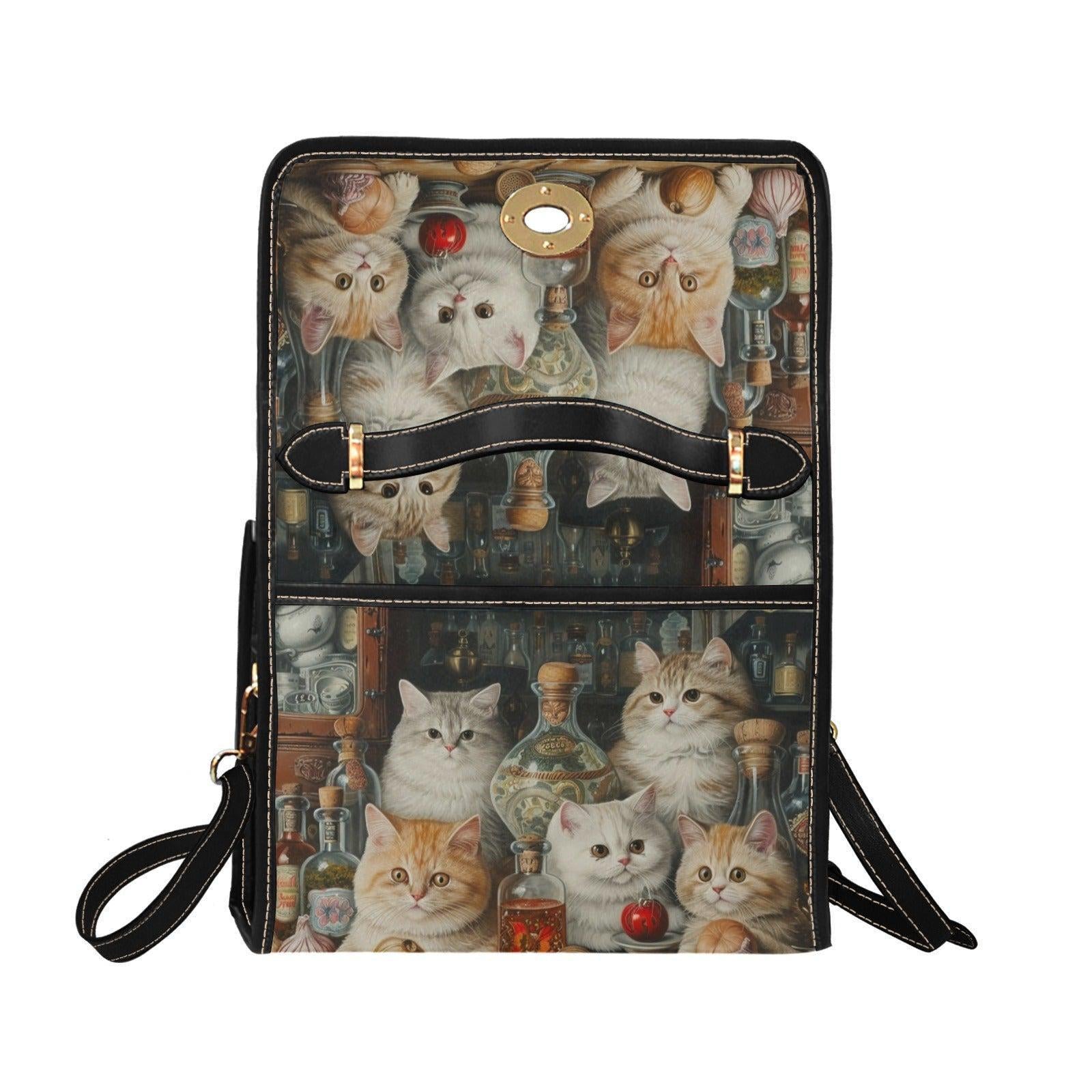 Cat Lover Purse with Kittens, Witchy Apothecary Handbag, Cute Top Handle Bag