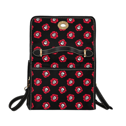 Red Poppy Skull Satchel, Gothic Floral Crossbody Bag, Waterproof Canvas with Vegan Leather Straps