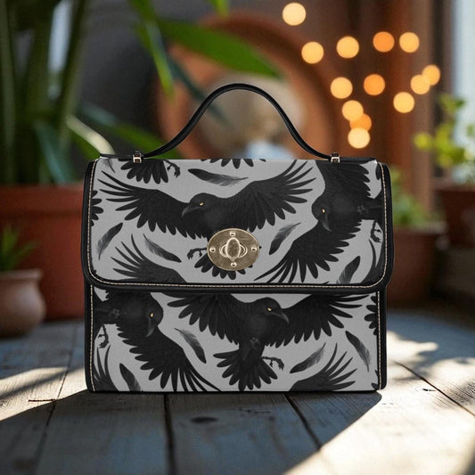 Raven Print Gothic Crossbody Bag, Dark Academia Crow Pattern Purse, Witchcore Bird Handbag, Spooky Goth Gift for Her, Black Raven Aesthetic