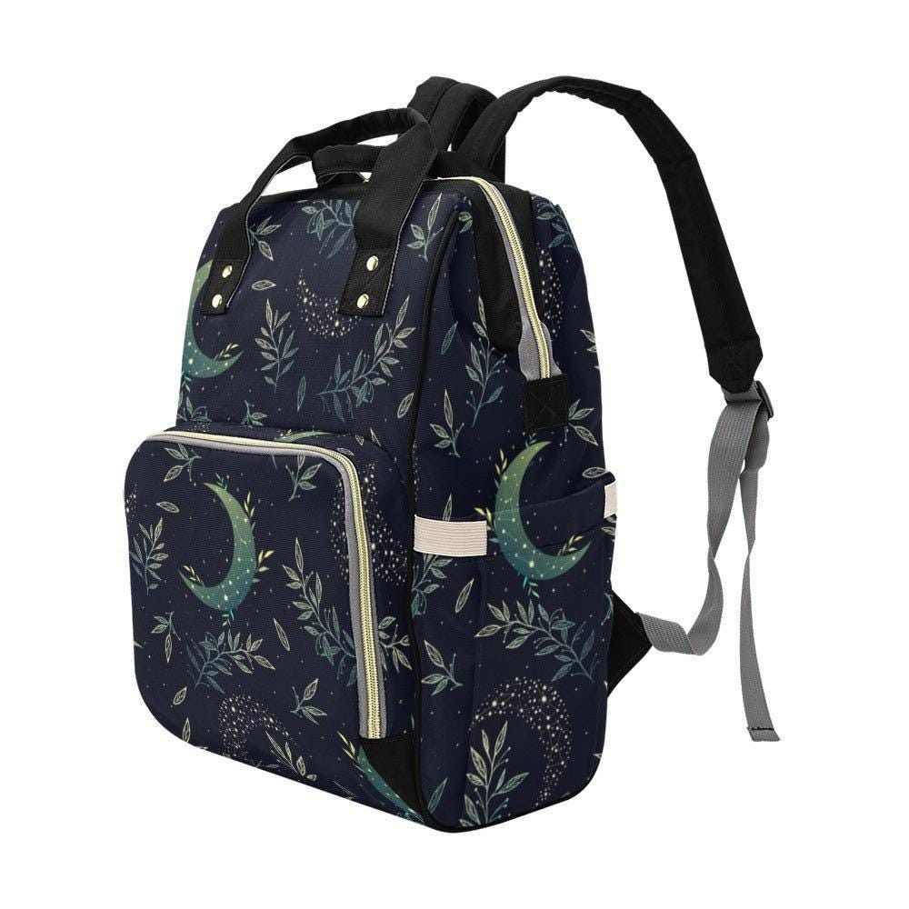 Celestial Moon Backpack, Witchy Lunar Diaper Bag, Dark Fairycore Organizer, Mystical Astrology Gear, Festival Mom Bag, Botanical Moon Phases
