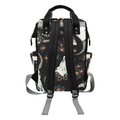 Skull floral backpack, witchy diaper bag, mystical baby travel bag, dark academia mom purse
