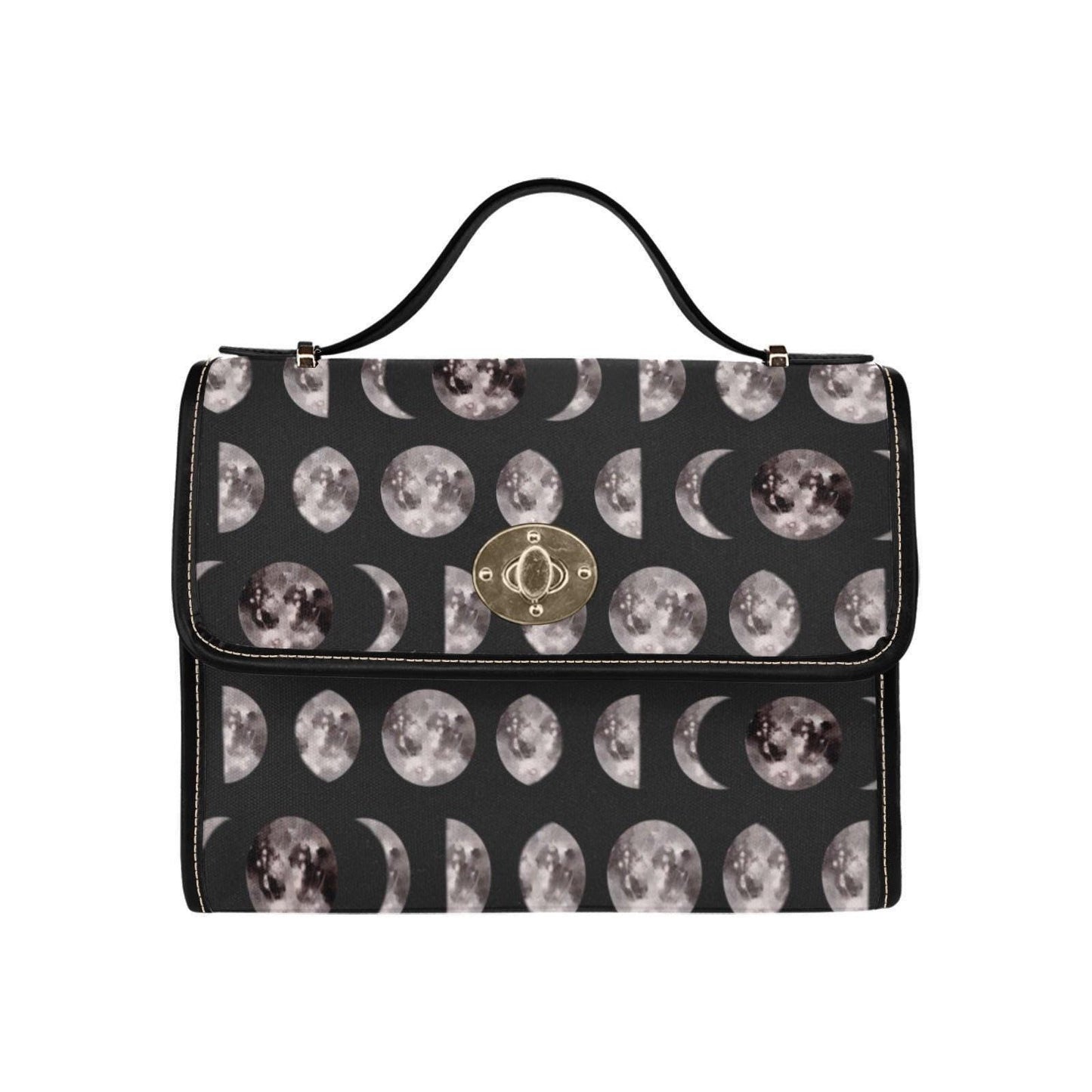 Moon Phases Print Crossbody Bag, Gothic Celestial Satchel, Witchy Lunar Purse for Night Owls
