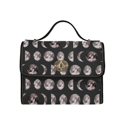 Moon Phases Print Crossbody Bag, Gothic Celestial Satchel, Witchy Lunar Purse for Night Owls
