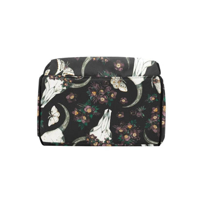 Skull floral backpack, witchy diaper bag, mystical baby travel bag, dark academia mom purse