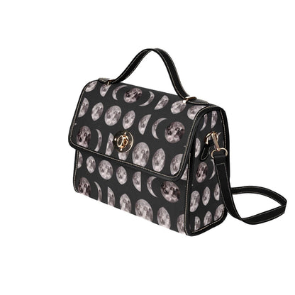 Moon Phases Print Crossbody Bag, Gothic Celestial Satchel, Witchy Lunar Purse for Night Owls