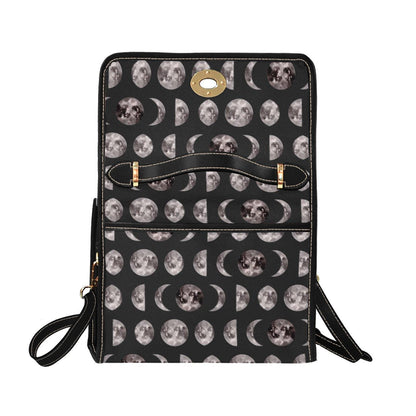 Moon Phases Print Crossbody Bag, Gothic Celestial Satchel, Witchy Lunar Purse for Night Owls