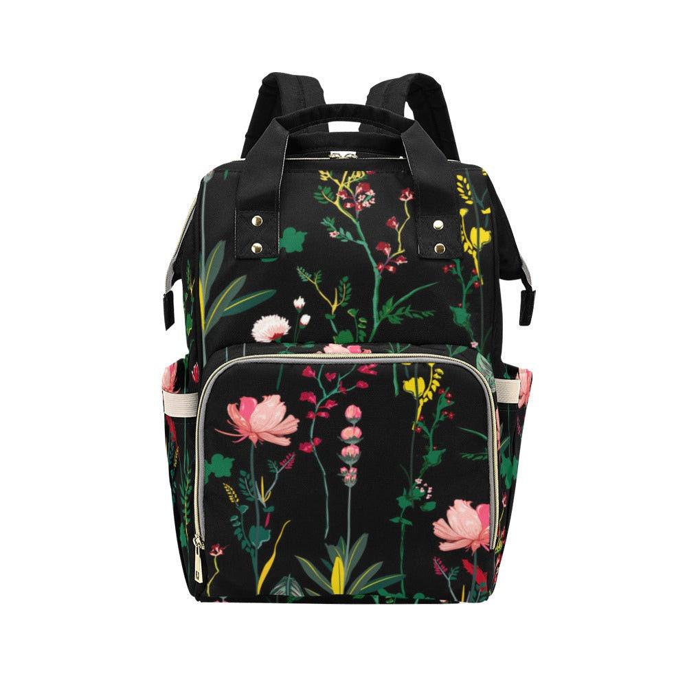 Floral Diaper Bag Backpack, Black Baby Travel Bag, Mom Backpack