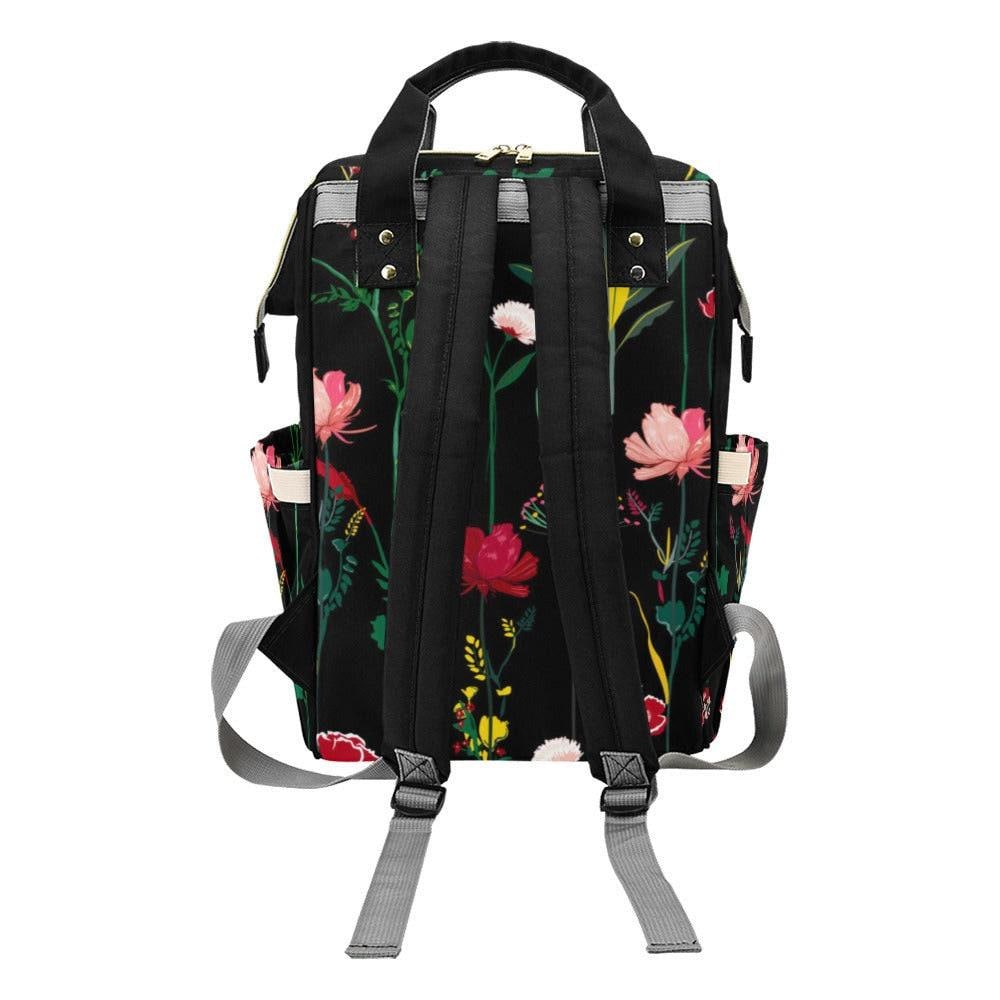 Floral Diaper Bag Backpack, Black Baby Travel Bag, Mom Backpack