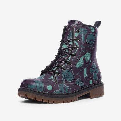Goblincore Mushroom Combat Boots, Vegan Woodland Festival Shoes, Eco-Friendly Gothic Footwear