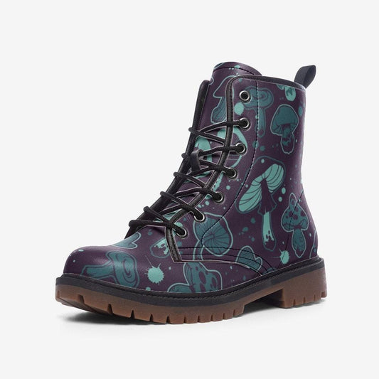 Goblincore Mushroom Combat Boots, Vegan Woodland Festival Shoes, Eco-Friendly Gothic Footwear