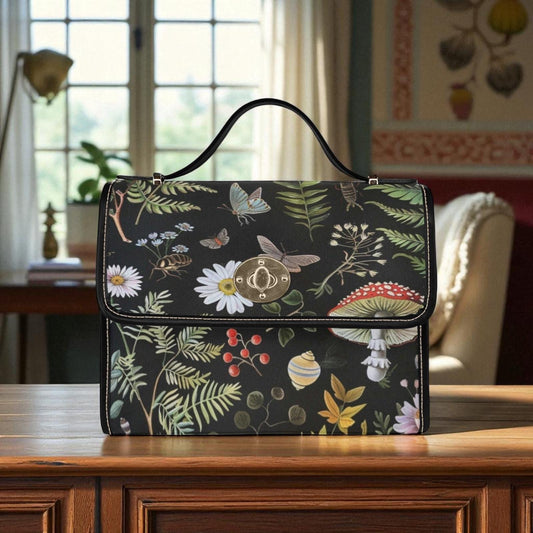Moth Forest Bag, Dark Academia Botanical Purse, Witchy Mushroom Print Satchel, Cottagecore Fern Tote, Mystic Goth Nature Lover Handbag