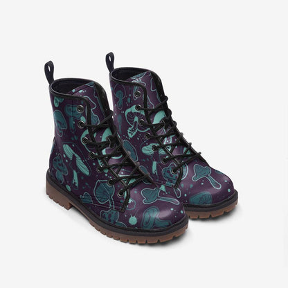 Goblincore Mushroom Combat Boots, Vegan Woodland Festival Shoes, Eco-Friendly Gothic Footwear