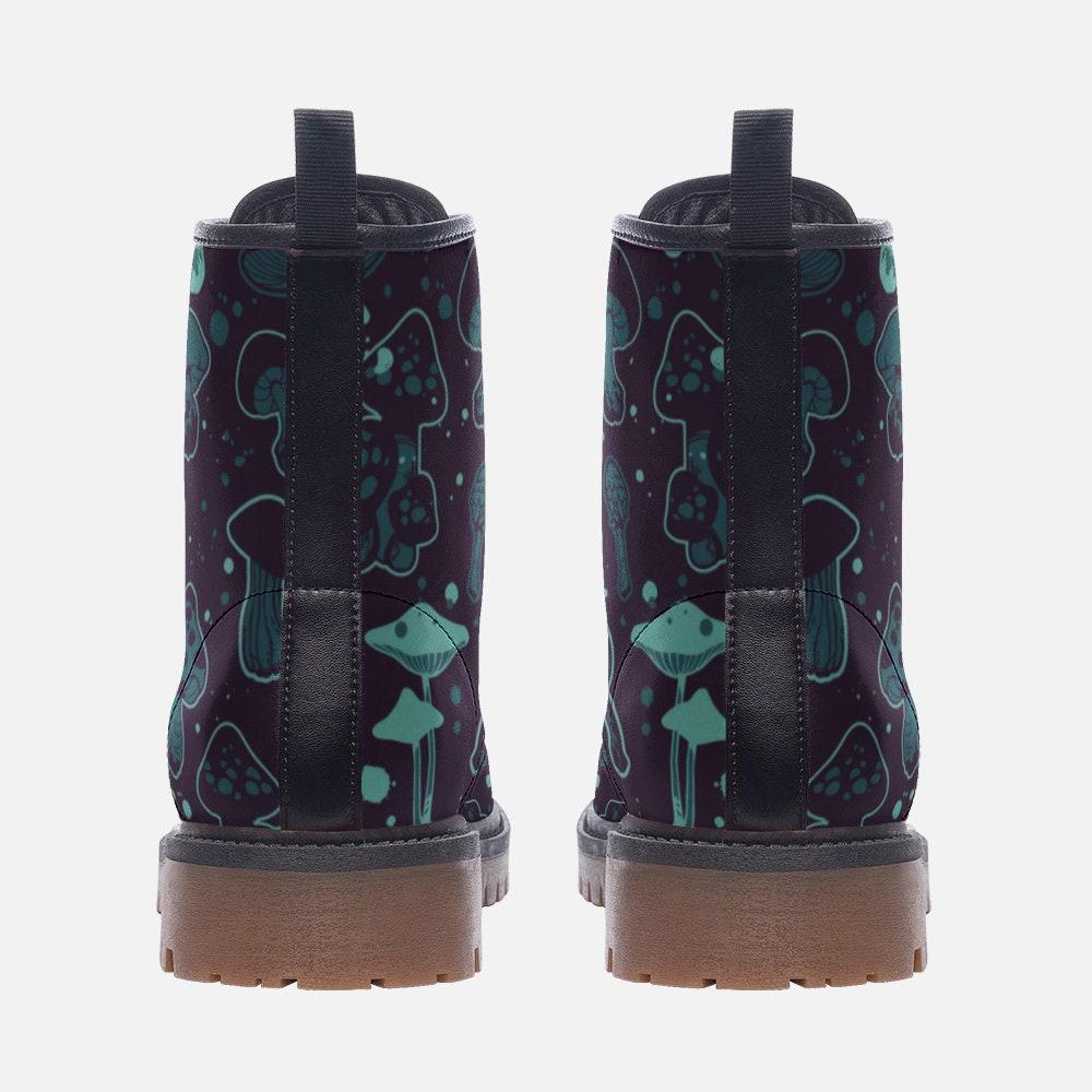 Goblincore Mushroom Combat Boots, Vegan Woodland Festival Shoes, Eco-Friendly Gothic Footwear