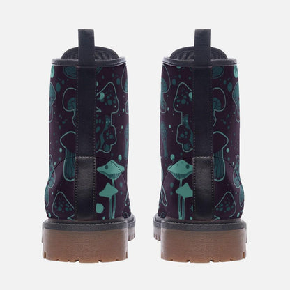 Goblincore Mushroom Combat Boots, Vegan Woodland Festival Shoes, Eco-Friendly Gothic Footwear
