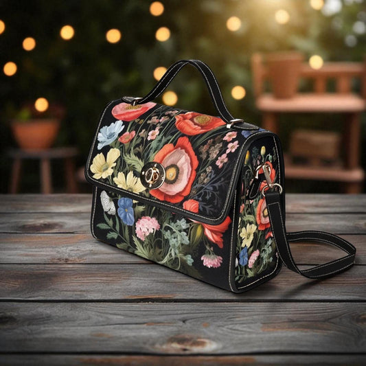 Boho Meadow Tote Bag – Vibrant Poppies, Lilies & Daisies Pattern
