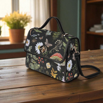 Moth Forest Satchel, Dark Academia Botanical Crossbody Bag, Witchy Mushroom Print Tote