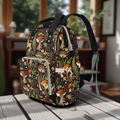 Enchanted Forest Mushroom Diaper Bag, Whimsical Botanical Backpack, Cottagecore Baby Travel Bag