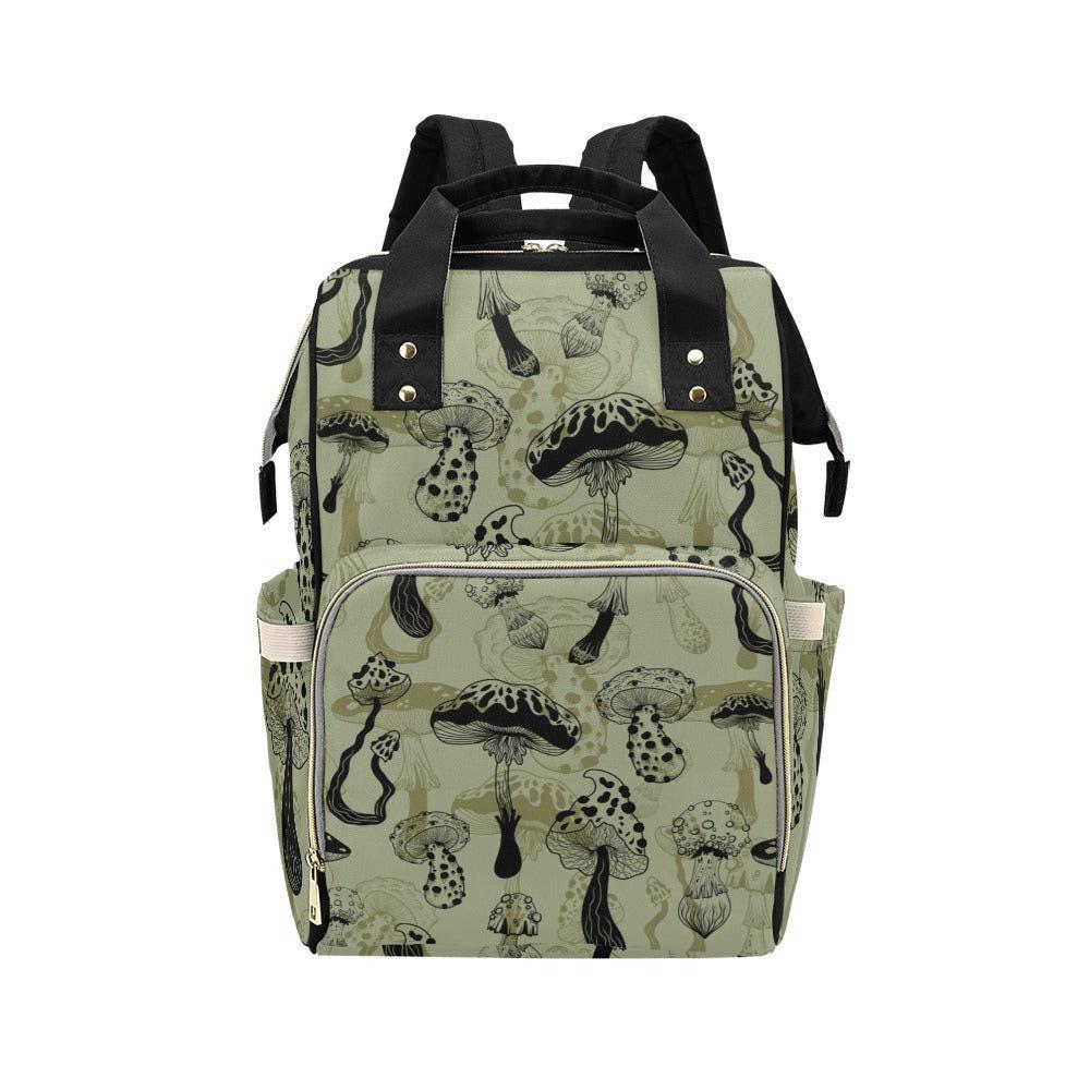 Mushroom Diaper Backpack, Woodland Baby Travel Bag, Sage Green Mom Bag