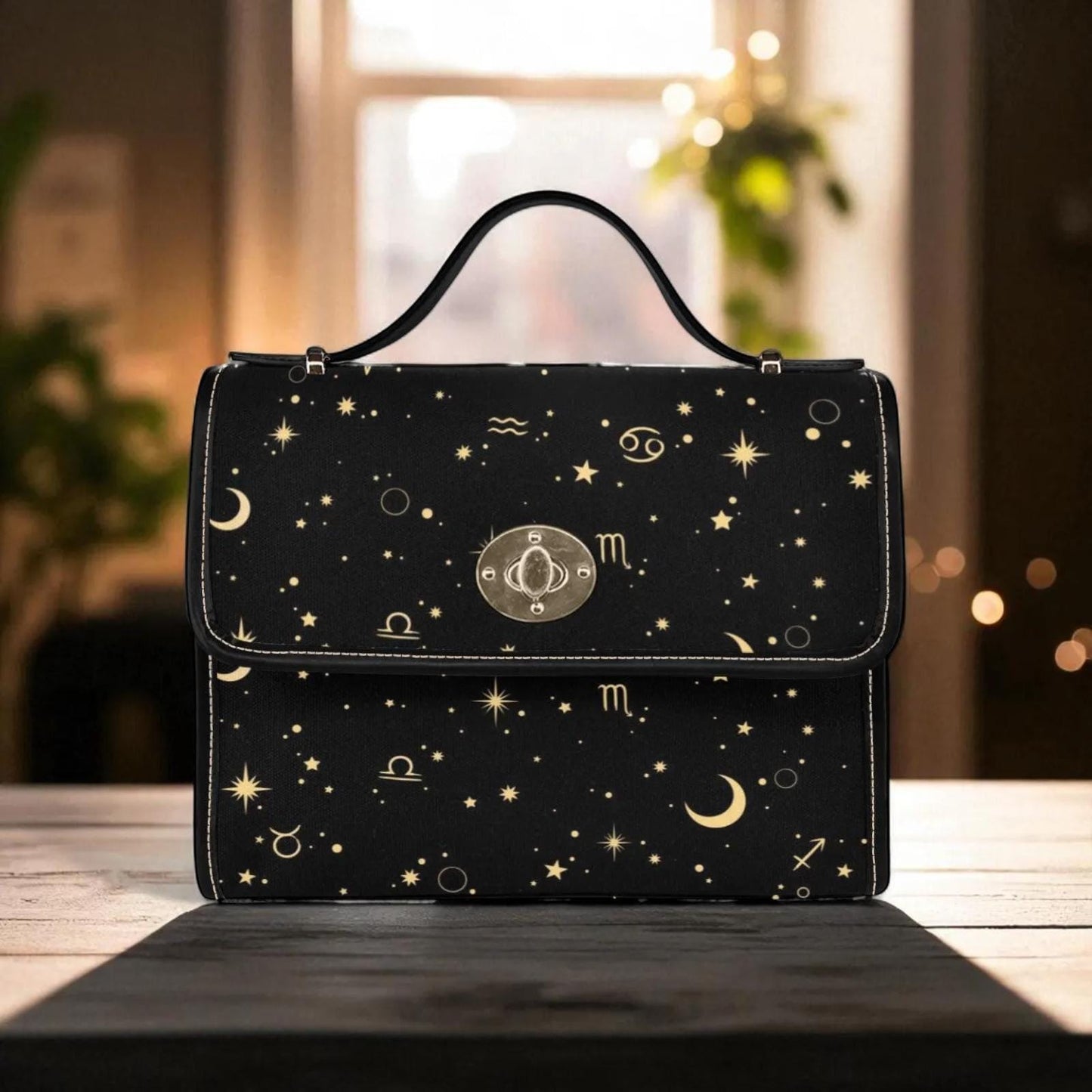 Zodiac Constellation Purse – Gold Astrology Symbols & Stars Pattern
