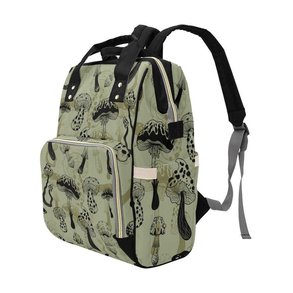 Mushroom Diaper Backpack, Woodland Baby Travel Bag, Sage Green Mom Bag
