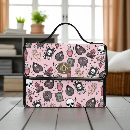 Pink witch purse, spooky pastel handbag, structured kawaii satchel, pink occult crossbody bag, witchcore goth girl purse, cute aesthetic bag