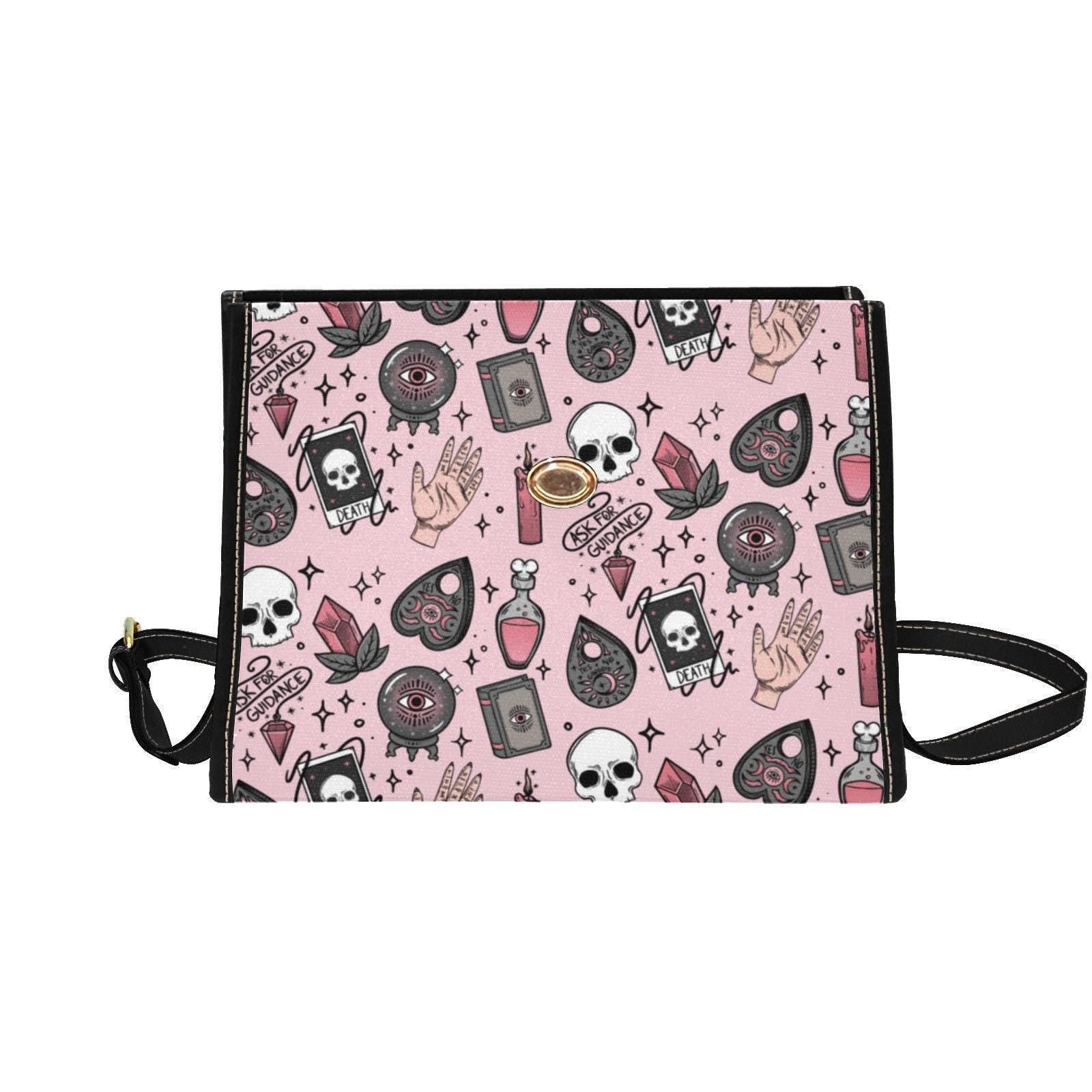 Pink witch purse, spooky pastel handbag, structured kawaii satchel, pink occult crossbody bag, witchcore goth girl purse, cute aesthetic bag