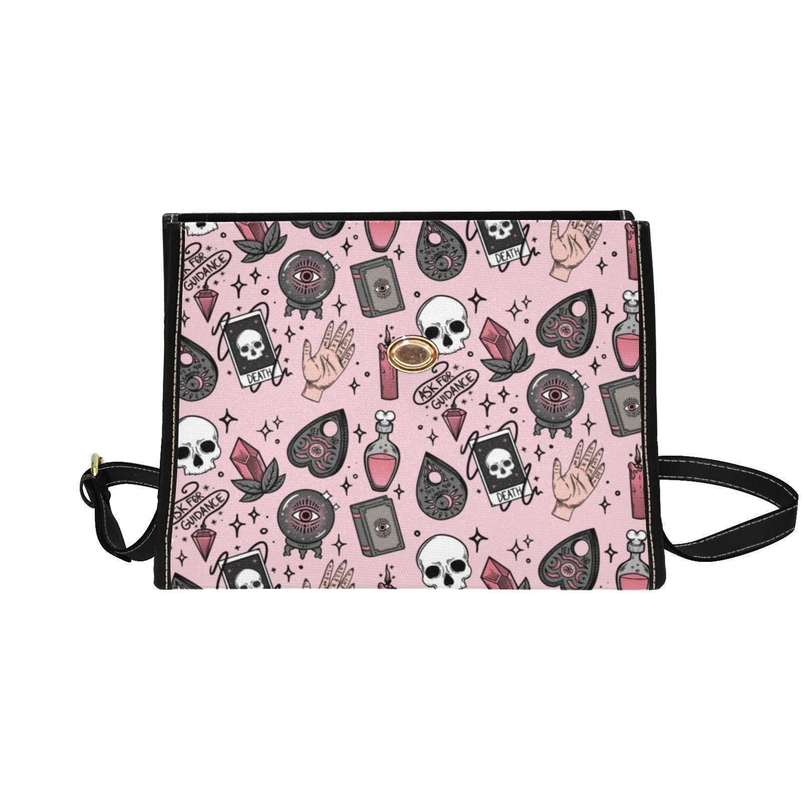 Pink witch purse, spooky pastel handbag, structured kawaii satchel, pink occult crossbody bag, witchcore goth girl purse, cute aesthetic bag