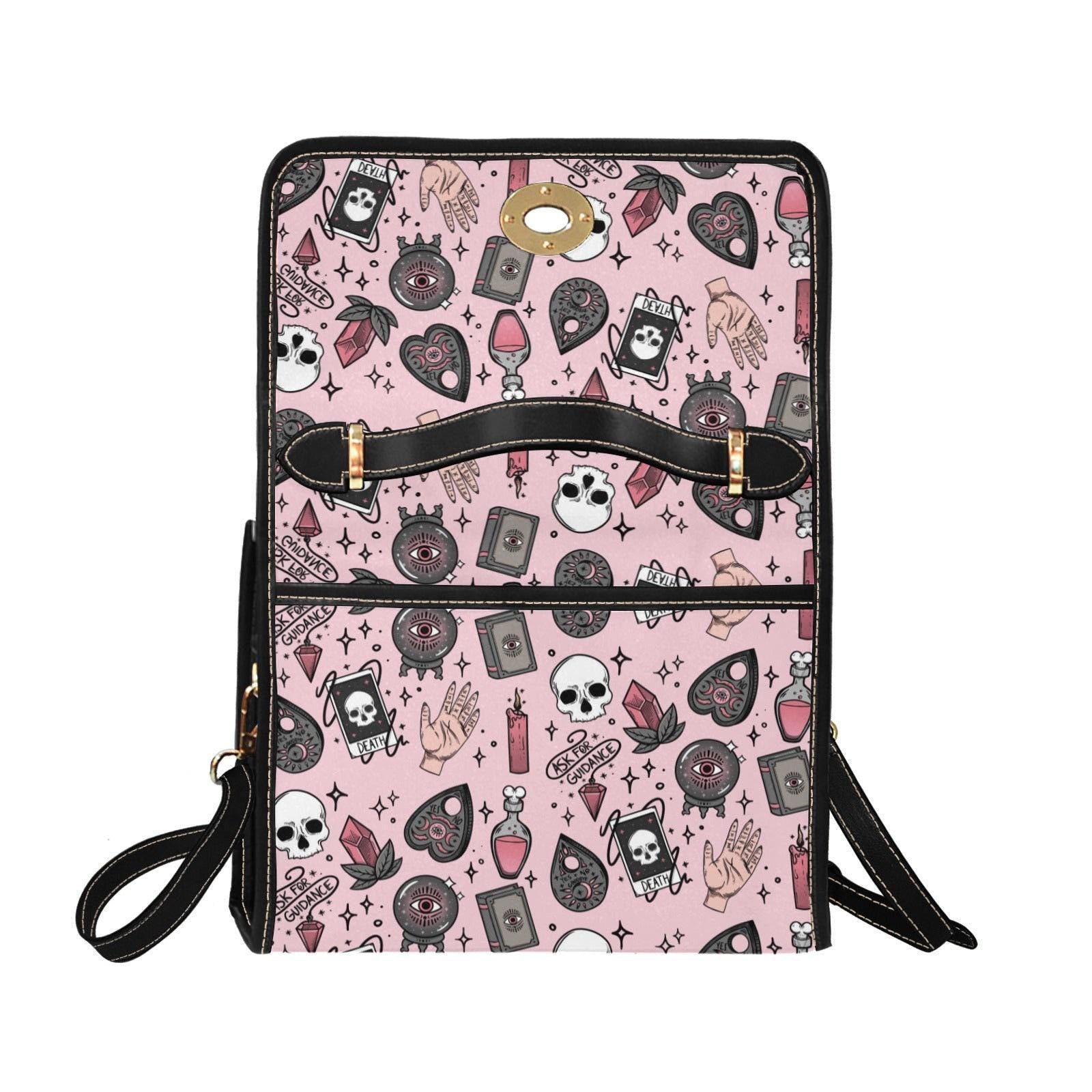 Pink witch purse, spooky pastel handbag, structured kawaii satchel, pink occult crossbody bag, witchcore goth girl purse, cute aesthetic bag