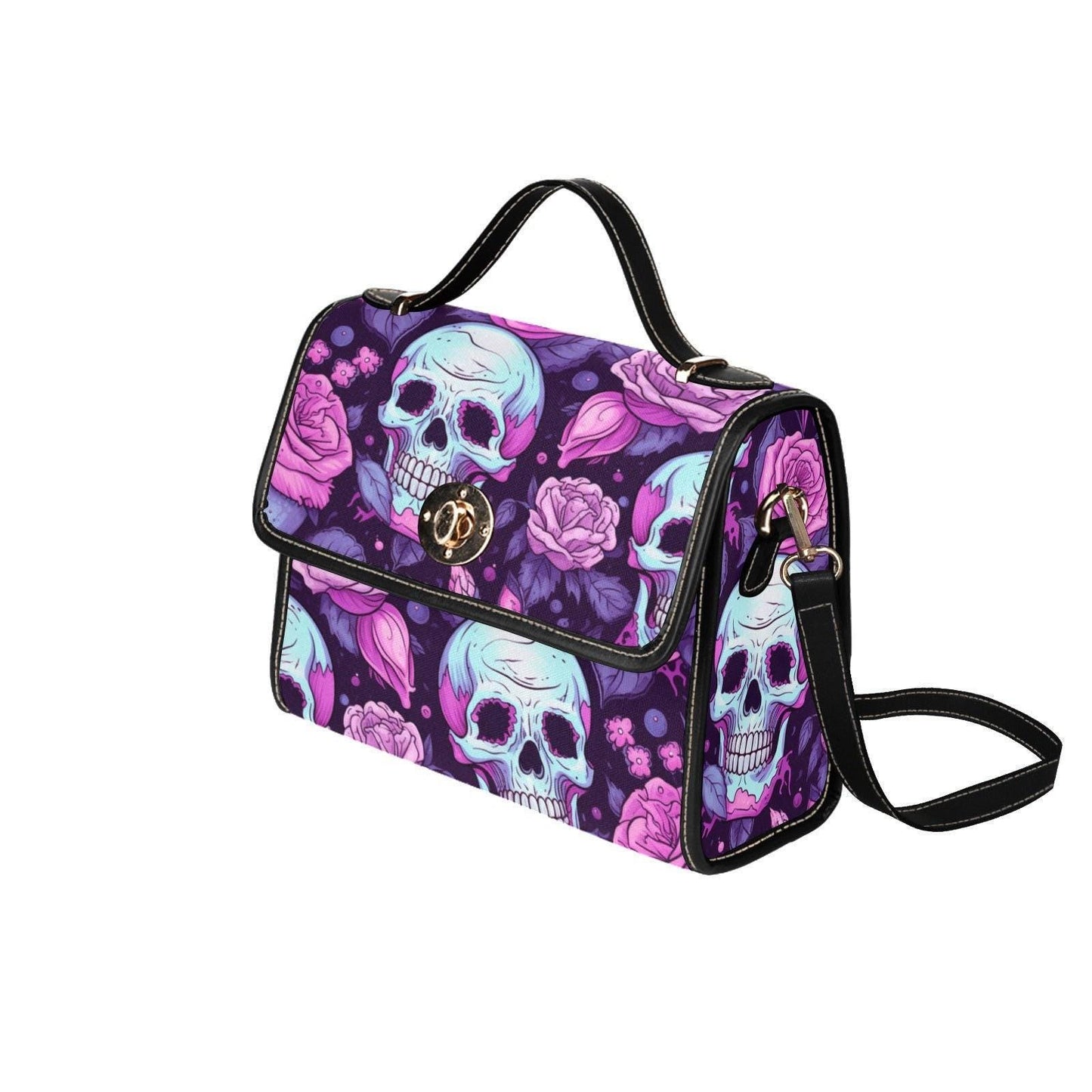 Pastel Skull Bag, Pink Rose Crossbody, Creepy Cute Purse, Soft Goth Handbag, Skull Floral Print, Witchy Gift Idea, Kawaii Goth Accessory