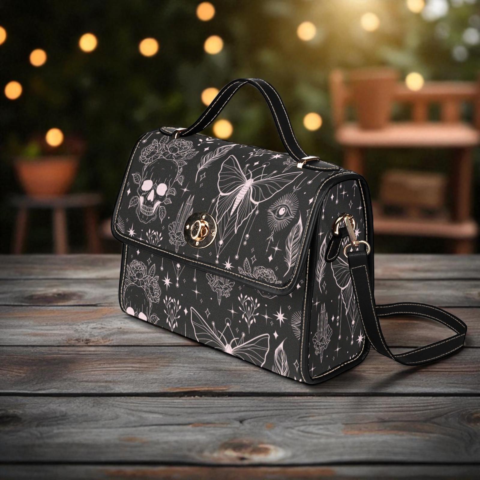 Gothic Moths & Skulls Purse – Mystical Crystals and Roses Design