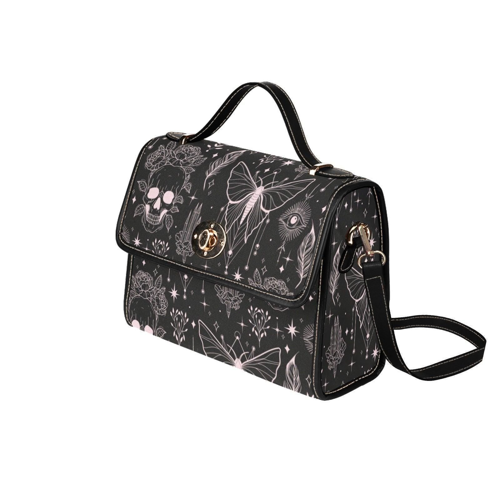 Gothic Moths & Skulls Purse – Mystical Crystals and Roses Design