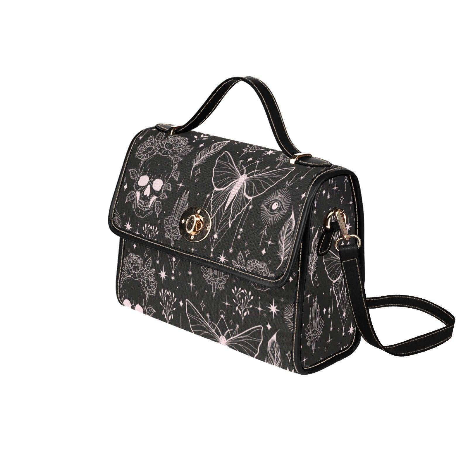 Goth Butterfly Satchel Bag, Celestial Skull Crossbody Purse, Witchy Top Handle Handbag