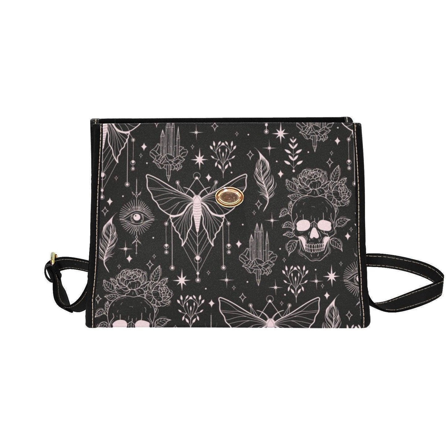 Gothic Moths & Skulls Purse – Mystical Crystals and Roses Design