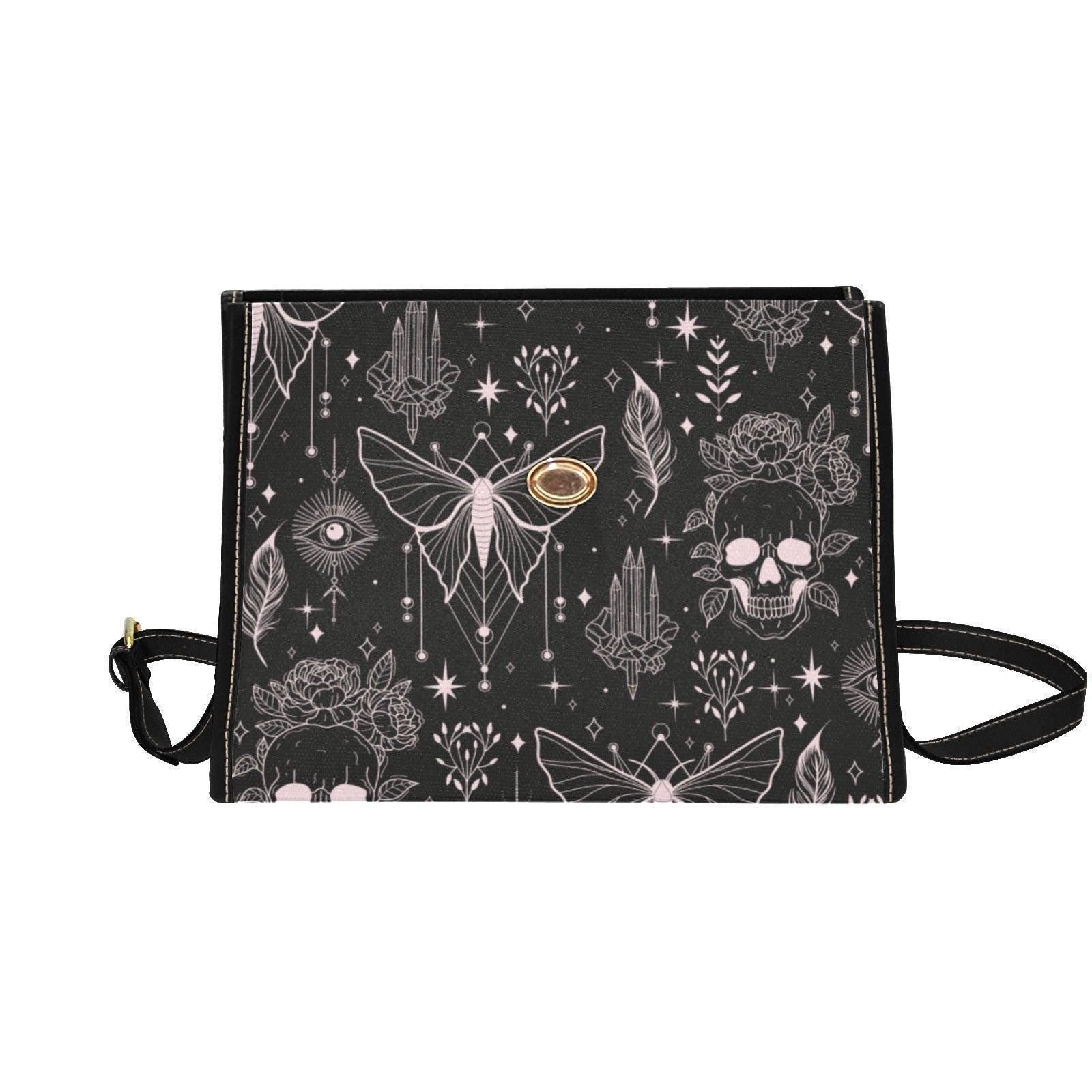 Gothic Moths & Skulls Purse – Mystical Crystals and Roses Design