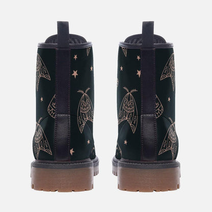 Line Art Moth Boots, Celestial Insect Lace Up Shoes, Mystical Starry Pattern Footwear