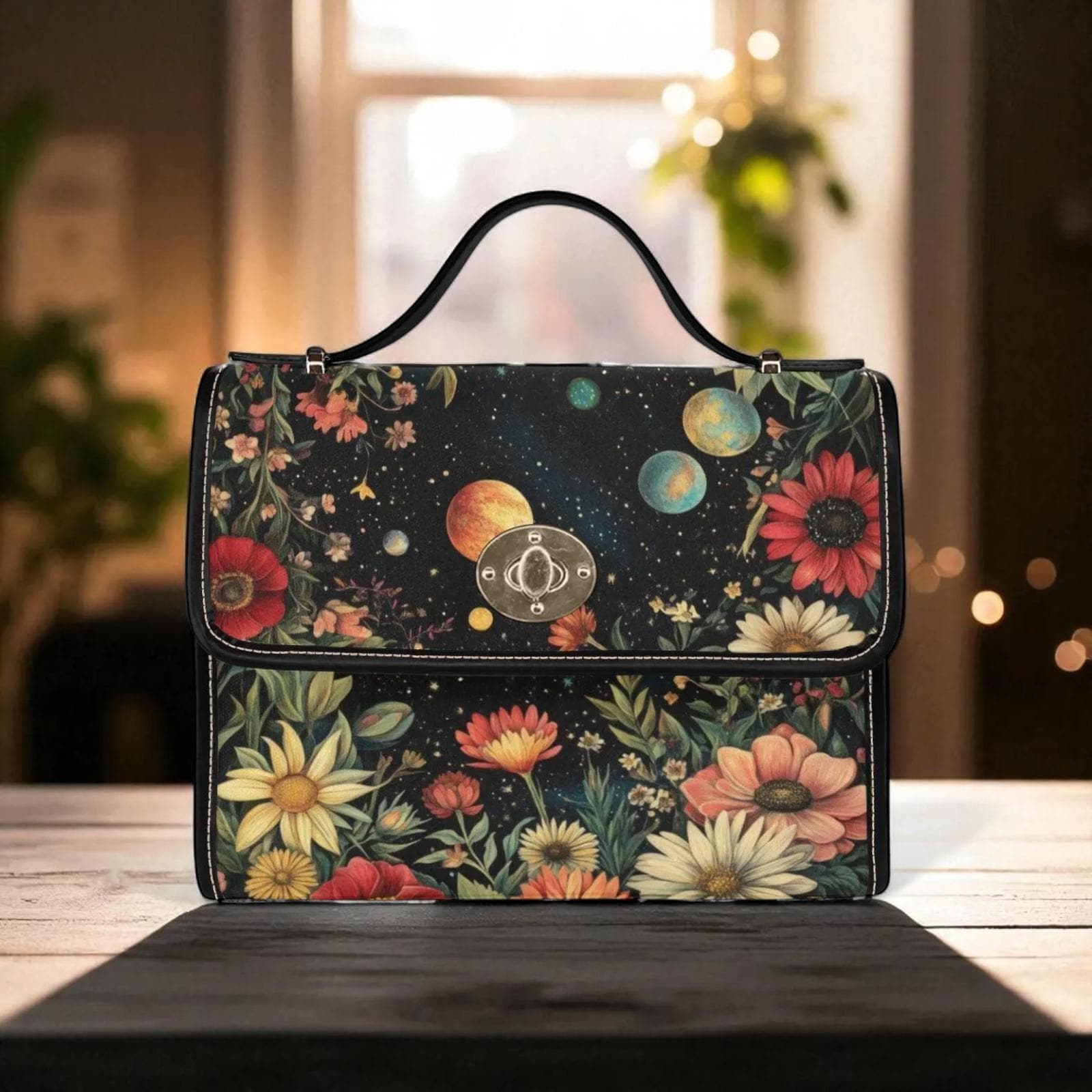 Cosmic Planets Tote Bag – Colorful Galaxy Garden Print