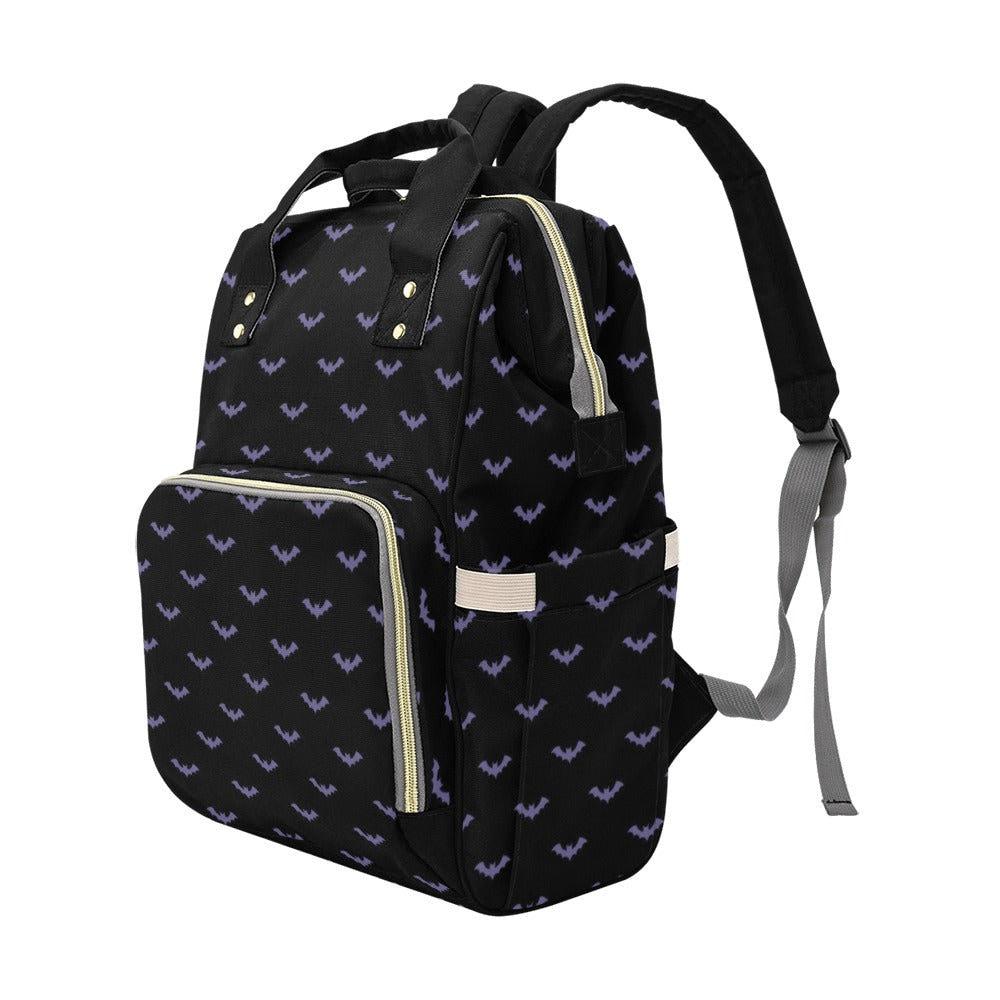 Gothic Bat Print Backpack, Witchy Diaper Organizer, Spooky Fairycore Bag, Vintage Goth Accessory