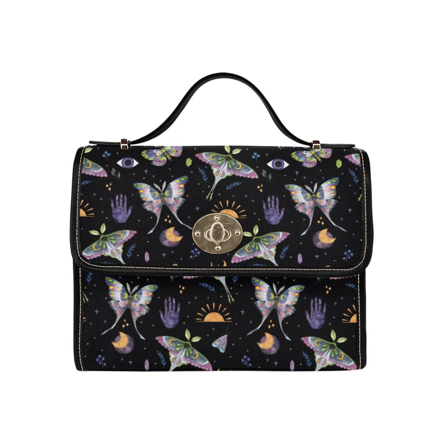 Celestial Moth Handbag, Witchy Top Handle Purse, Butterfly Moon Dark Academia Bag