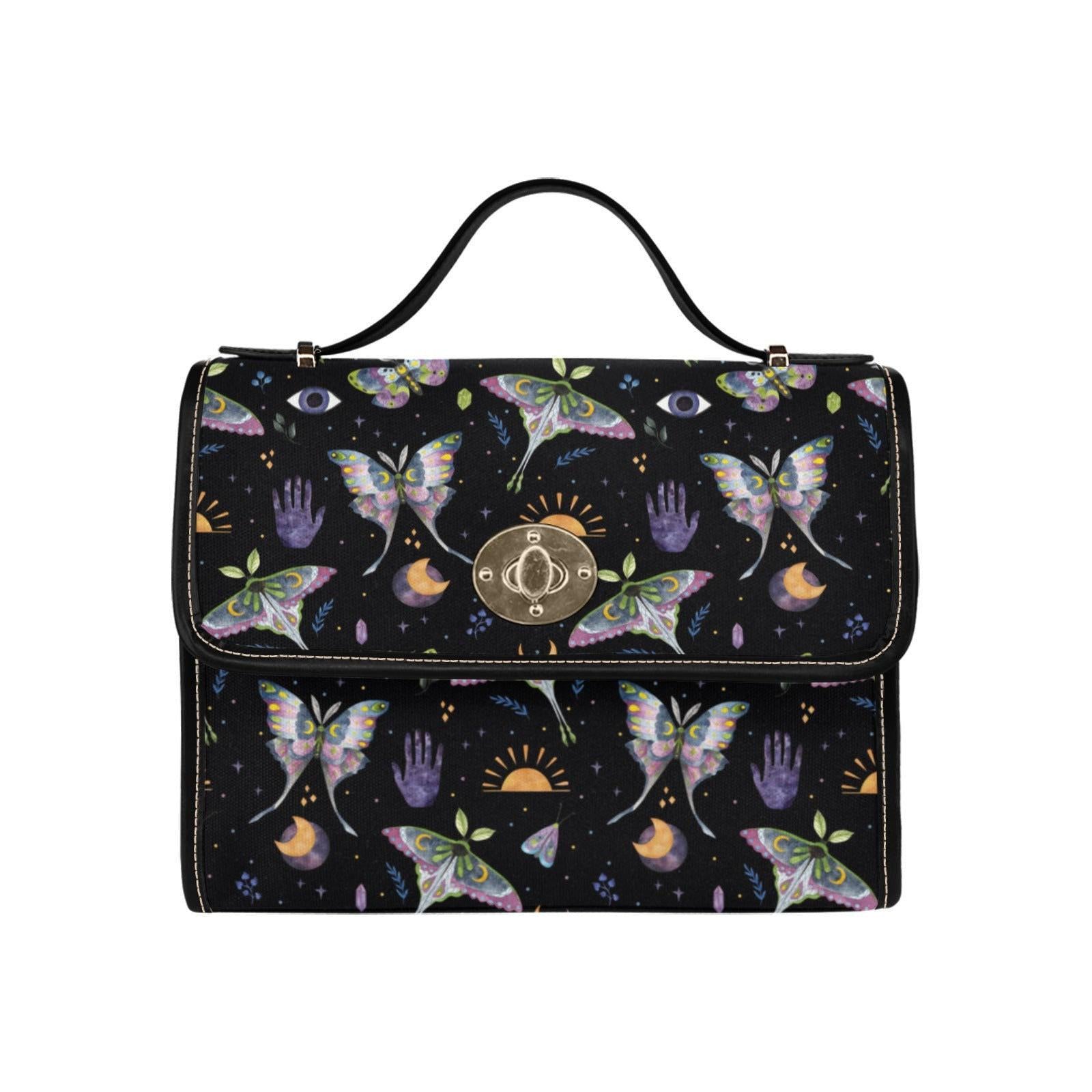 Celestial Moth Handbag, Witchy Top Handle Purse, Butterfly Moon Dark Academia Bag