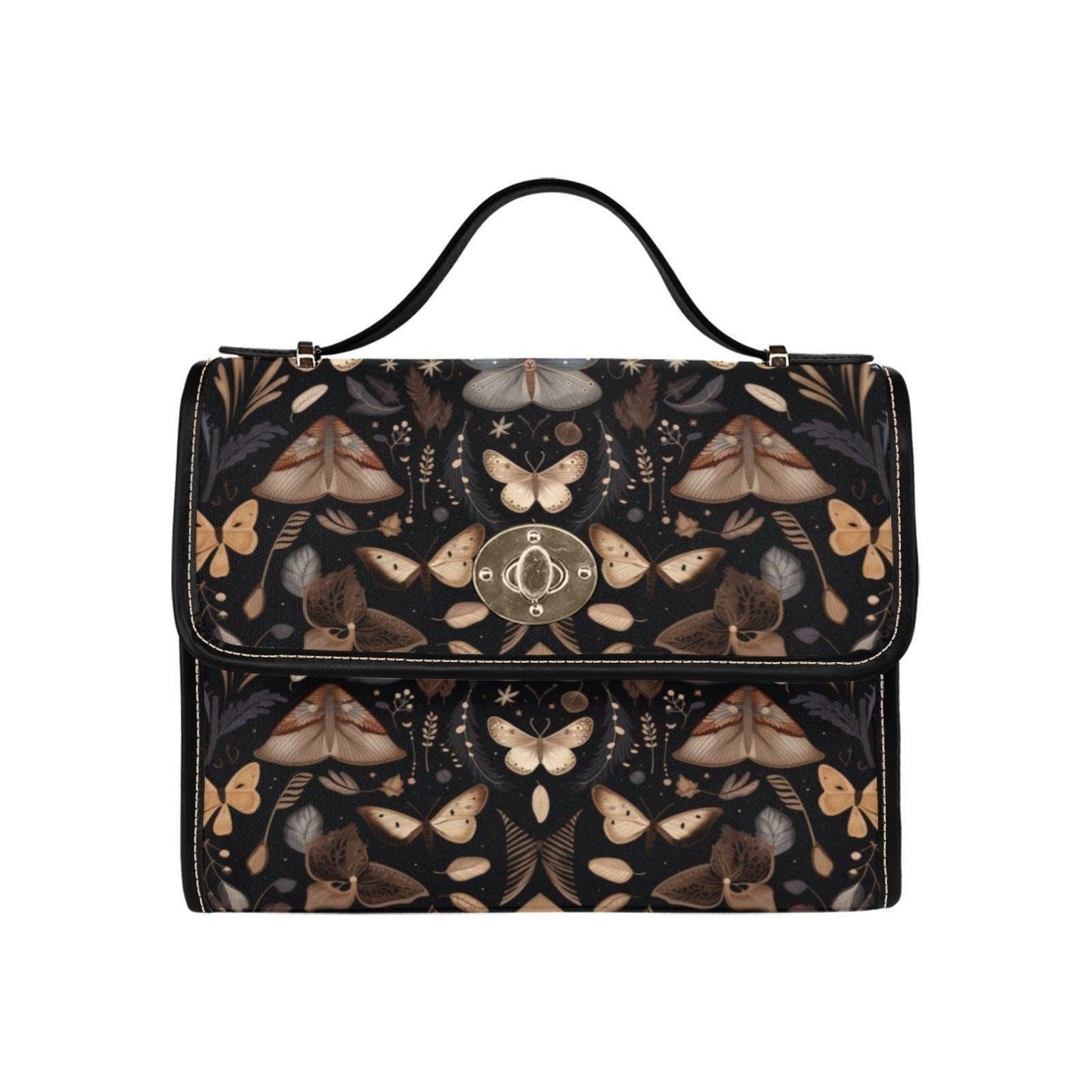 Vintage Moth Print Satchel – Gothic Dark Academia Moth Handbag